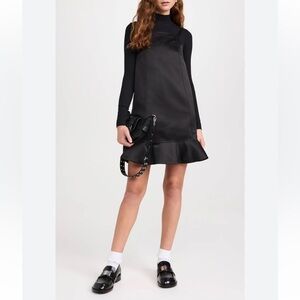 NWT GANNI The Duchesse Black Satin Mini Dress XXS/32